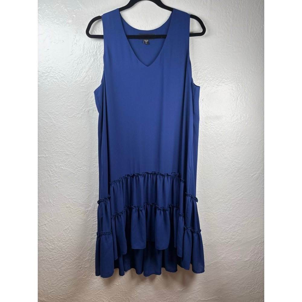 Karen Kane Tiered Ruffle Shift Dress Blue XL Sleeveless Vacation Cruise Resort